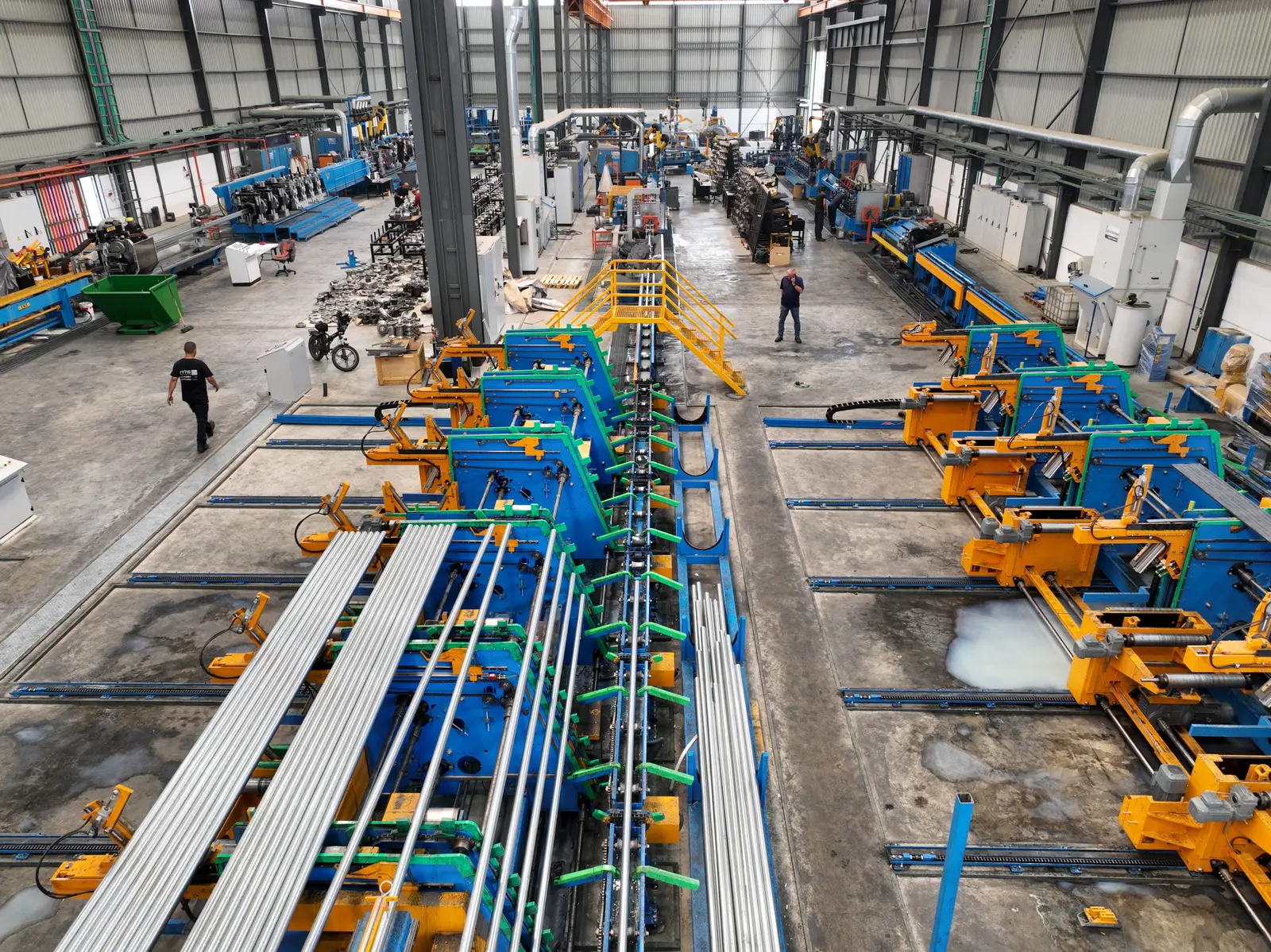 Factory floor with production lines seen from above